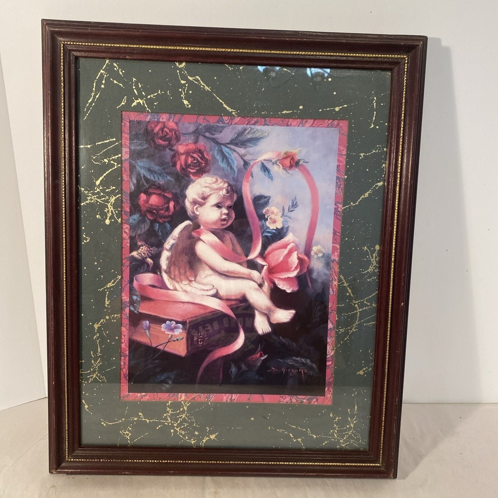 Home Interiors Picture Signed D GIACOMO Angel 16"x 13" Vintage Cherub